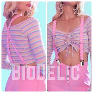 Pink polka dot narrow suspenders brand new coquette cottagecore lolita Cosplay